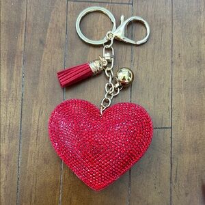Red Heart Bag charm Keychain with Gold Accents
